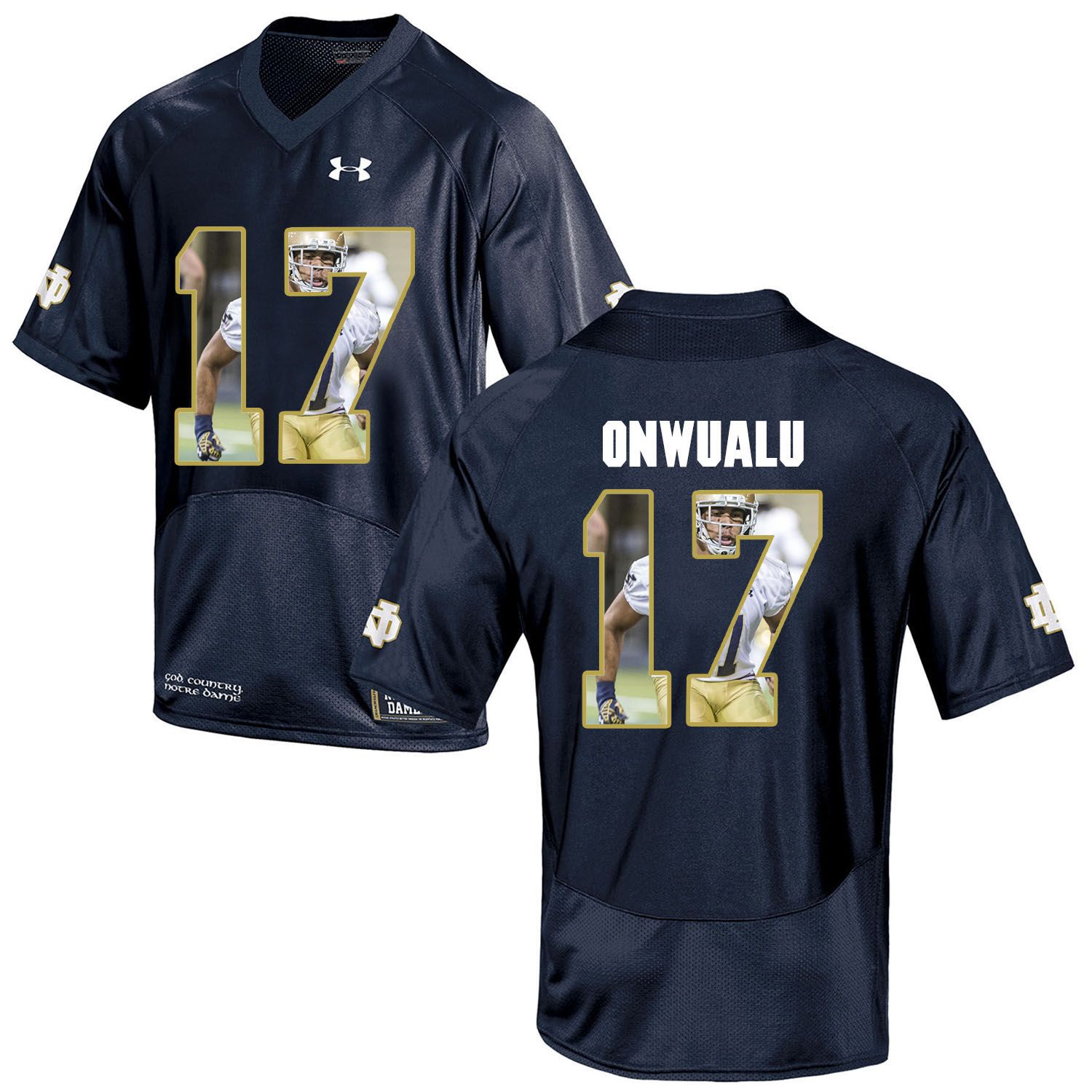 Men Norte Dame Fighting Irish 17 Onwualu Navy Blue Fashion Edition Customized NCAA Jerseys